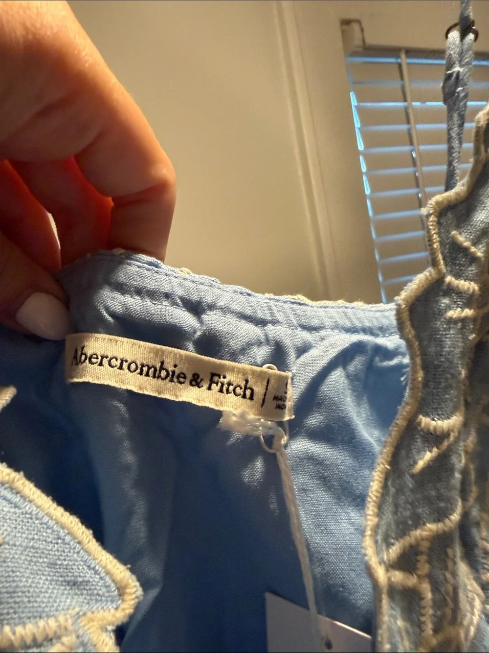 Abercrombie & Fitch Set: Blue Mini Skirt with Cream Floral Lace and matching top